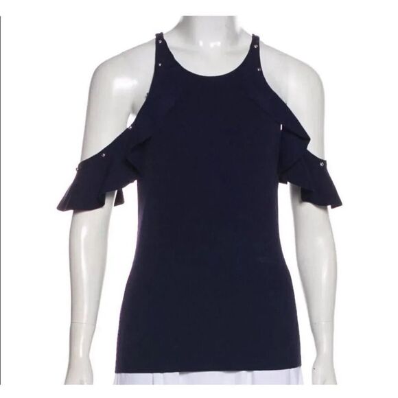 Jonathan Simkhai navy cold  shoulde studded knit  top size Small - Picture 1 of 10